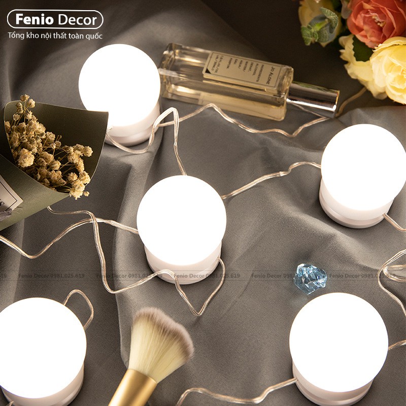 Đèn led dán gương trang điểm Siêu Sáng, bộ 10 bóng, 3 chế độ màu ánh sáng lung linh | BigBuy360 - bigbuy360.vn