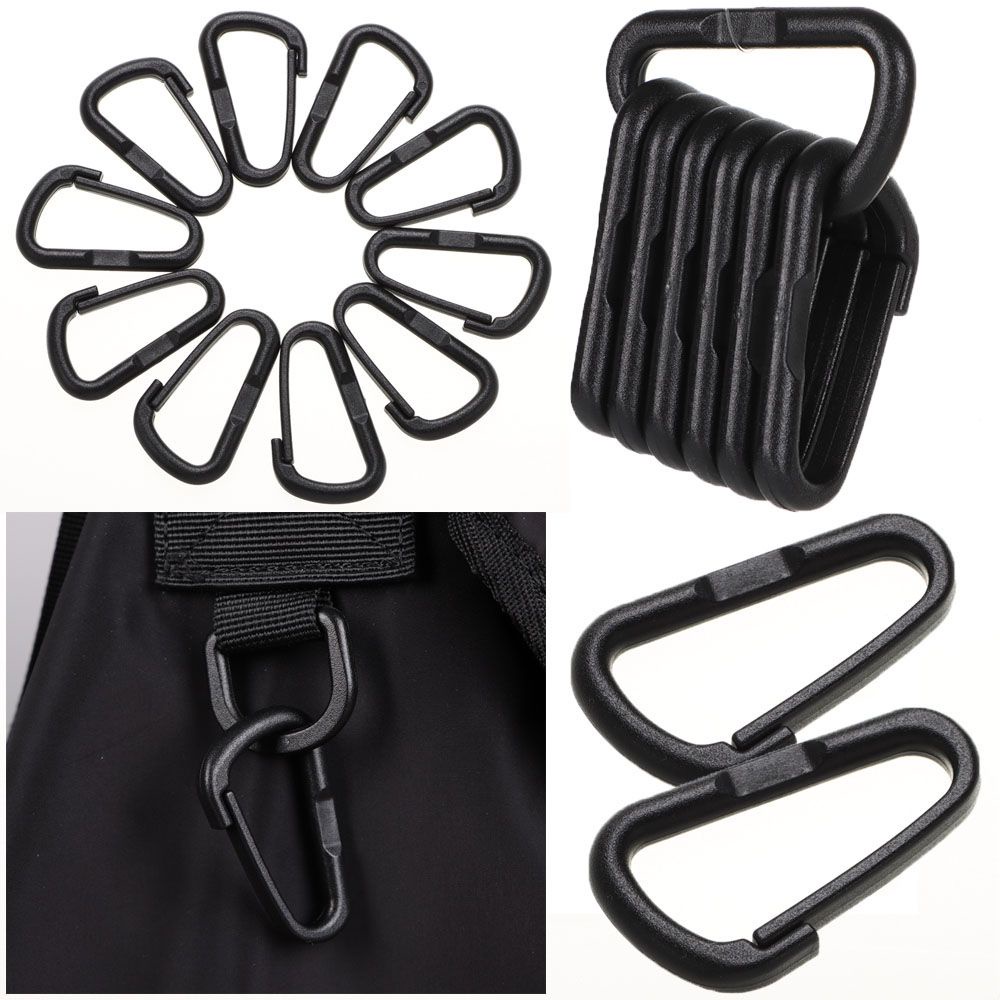 MAYSHOW 10/20pcs Plastic Nylon D Carabiner Black Water Bottle Hooks Snap Clip Quickdraws Packback Buckles Outdoor Climbing Camping Hiking Keychain