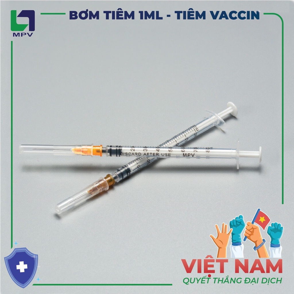 Hộp 100 Bơm tiêm MPV 1ml 25G 26G 13mm xilanh 1cc tiết kiệm tinh chất tiêm prp lắp đầu kim meso 30G 34G