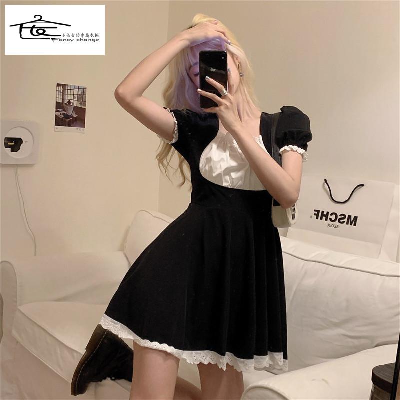 Đầm Cổ Vuông Màu Sắc Tương Phản Thời Trang Mùa Hè Dành Cho Nữ