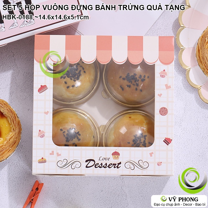 SET 5 HỘP GIẤY VUÔNG ĐỰNG BÁNH TRỨNG BÁNH TRUNG THU HỘP HỘP GIẤY TRANG TRÍ ĐỰNG BÁNH KẸO QUÀ TẶNG LỄ TẾT HBK-0188