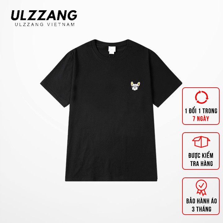Áo thun tay lỡ ULZZANG 100% cotton dáng unisex form rộng in hình chó pug trên ngực