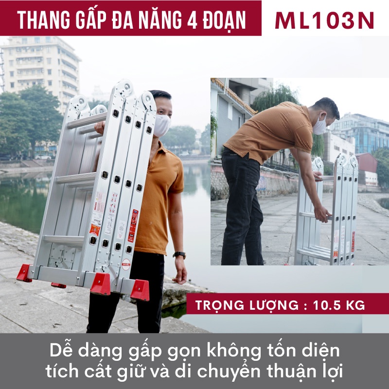 Thang nhôm gấp đa năng 4 đoạn 3.46 m -3.7m - 4.6M nhập khẩu FUJIHOME CN Nhật Bản chính hãng bảo hành 2 năm