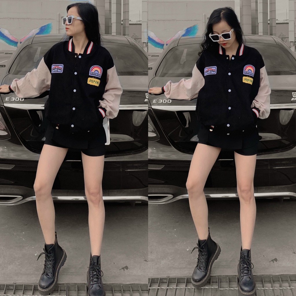 Áo Khoác Bomber Unisex Chất Nhung Tăm Form Rộng Thêu Deep End Phong Cách Ulzzang | BigBuy360 - bigbuy360.vn