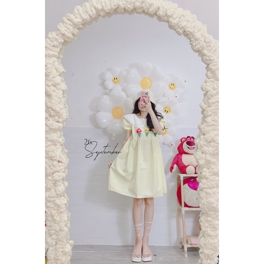 Đầm baby doll cute hoa nổi ( ảnh thật )