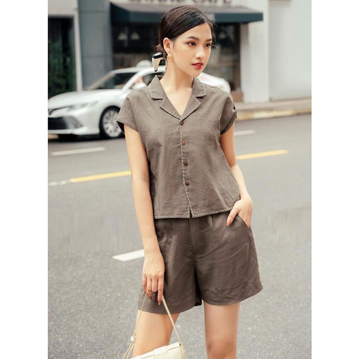 Set bộ linen cổ 2 ve kèm quần short trẻ trung, thời trang phong cách trẻ