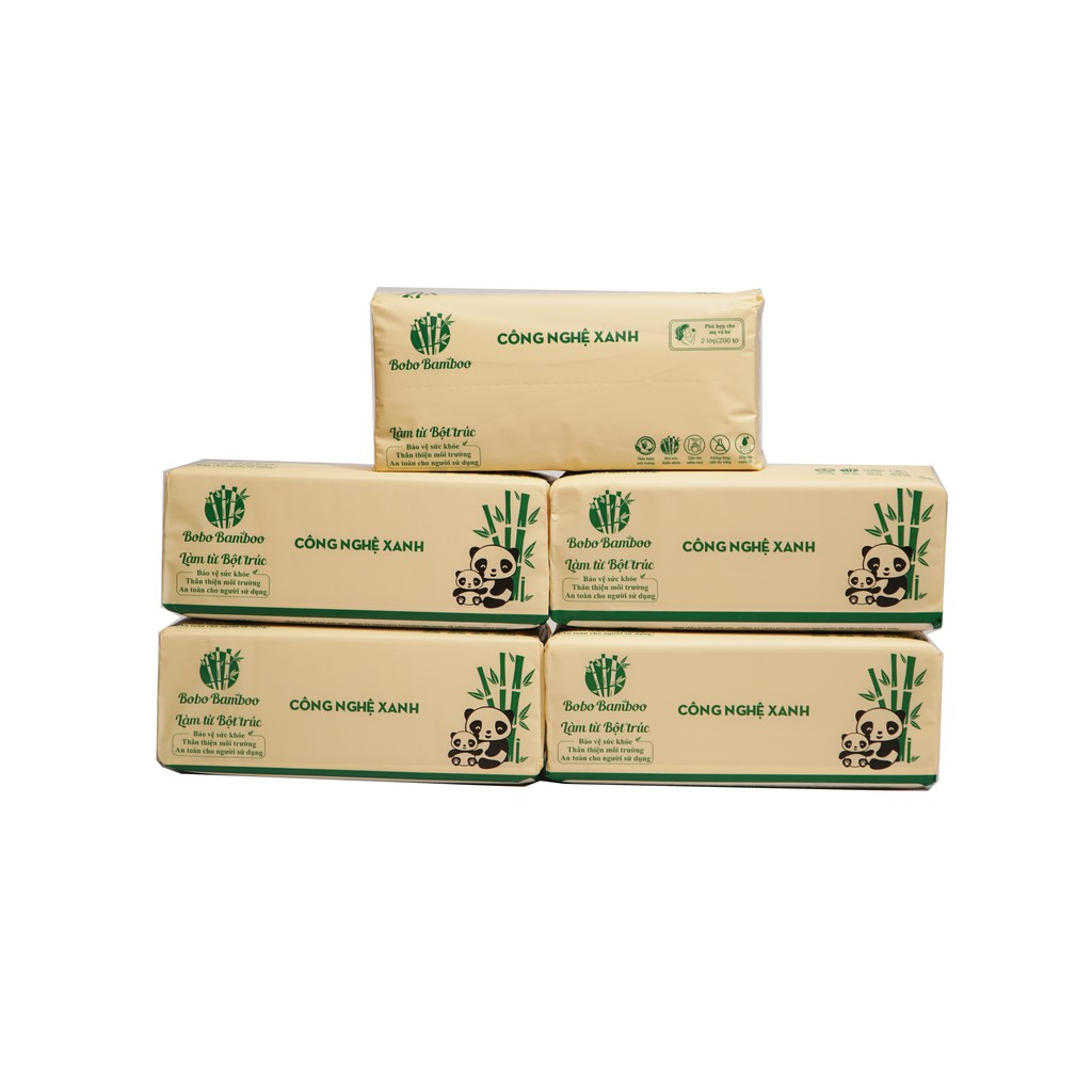 10 Gói Giấy Rút Gấu Trúc cao cấp BOBO BAMBOO 200 Tờ/gói