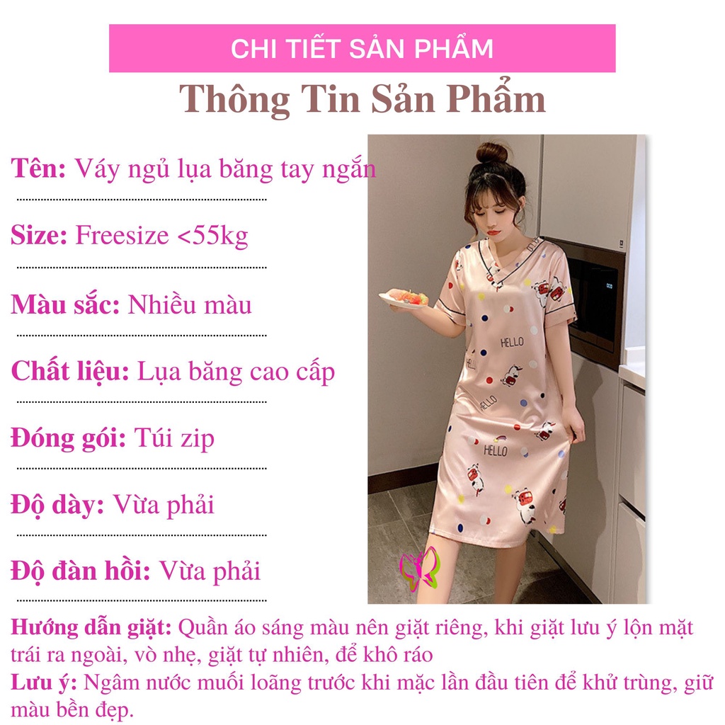 Đầm ngủ nữ lụa băng tay ngắn dễ thương cao cấp không kèm quần chip, trẻ trung, thoải mái, thoát mát (MS 09037) Anna Shop