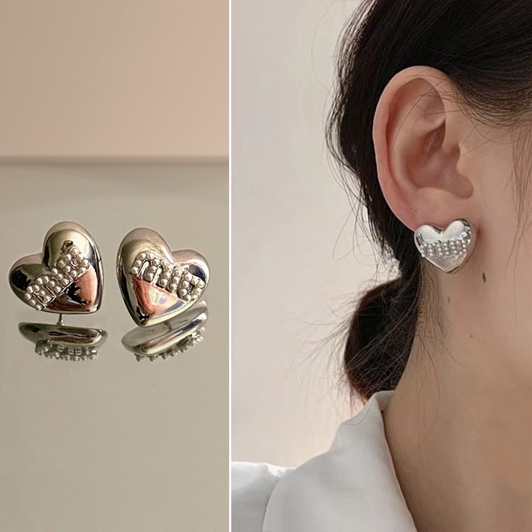 Khuyên Tai Kim Bạc Đính Ngọc Trai Nhân Tạo Hình Trái Tim Chữ Miu Phiên Bản Hàn Quốc Mới Cho Nữ Cocojelowry