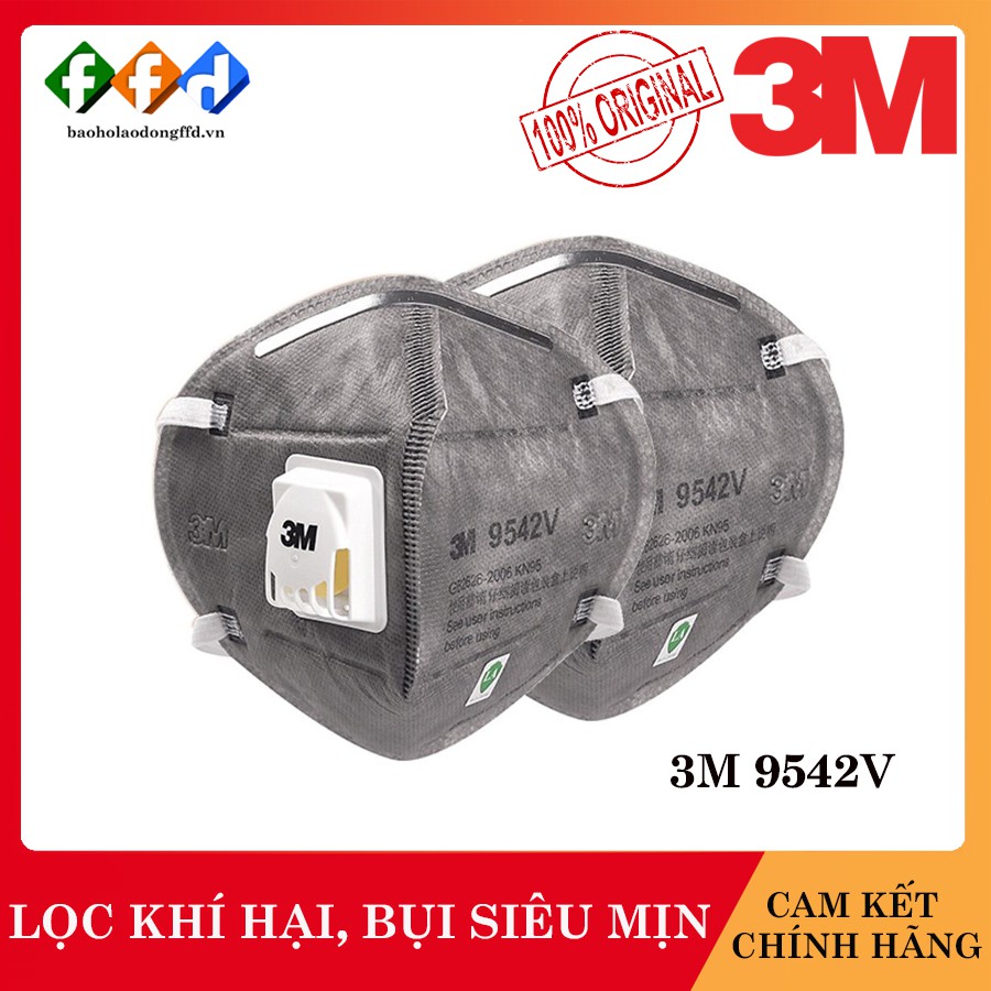 Khẩu trang hoạt tính chống hóa chất 3M 9542V đạt chuẩn N95, lọc bụi siêu mịn, có van thở, chính hãng 3M (1 cái)