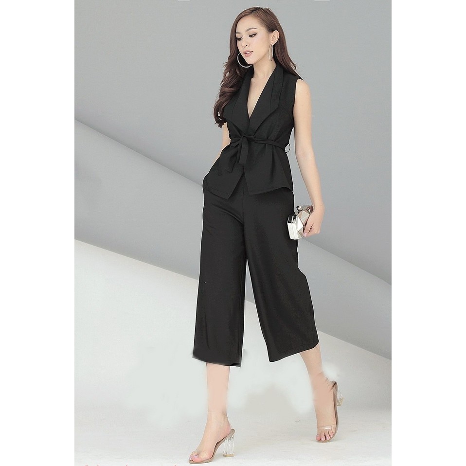 Set bộ thun áo vest phối quần suông ống loe nhẹ
