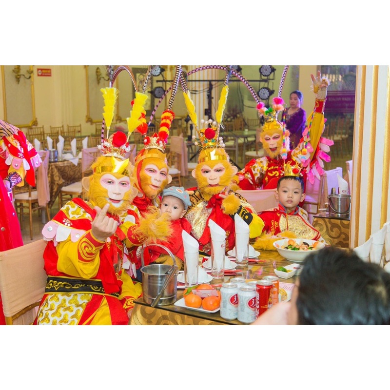Bộ Tôn Ngộ Không Tề Thiên Đại Thánh người lớn mặt nạ cấy tóc, giáp thêu cao cấp