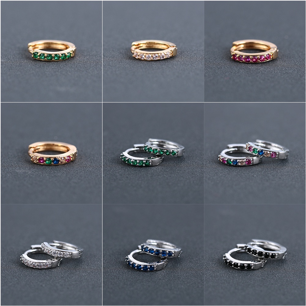 Đôi bông tai đính đá zircon nhiều màu 8mm thời trang cho nam và nữ