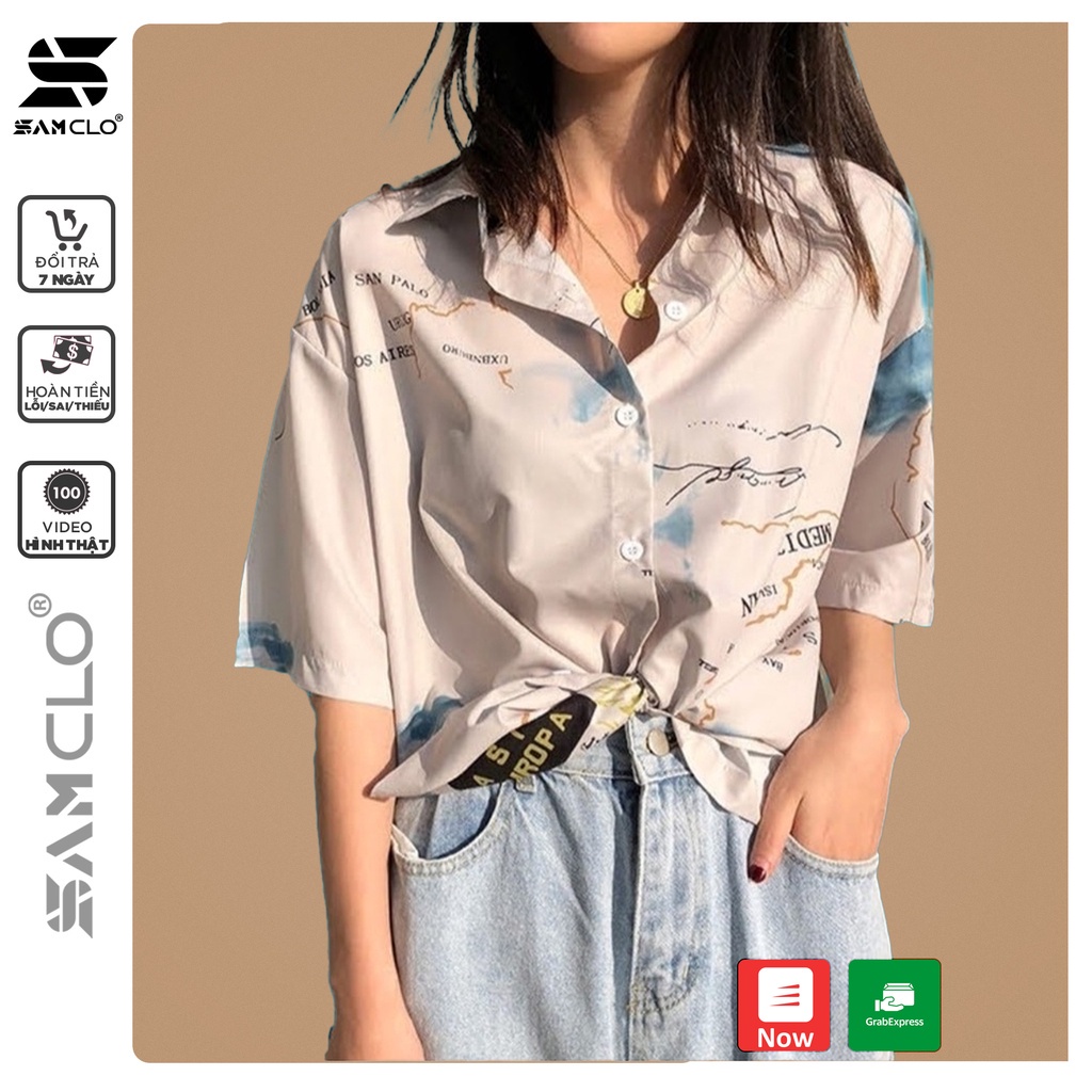 Áo SƠ MI NỮ form rộng in 3D cổ bẻ tay ngắn - lỡ dáng ulzzang freesize unisex mặc cặp, nhóm, HÌNH VIỀN  MÀU TRẮNG
