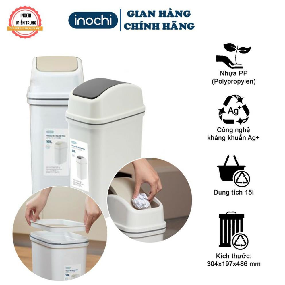 Thùng rác nhựa nắp lật Inochi 15L thiết kế hiện đại  (VUI LÒNG IB SHOP ĐỂ CHỌN MÀU HIỆN CÓ)