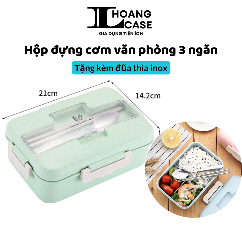 Hộp đựng cơm văn phòng 3 ngăn , có giá đỡ điện thoại , tặng kèm đũa thìa