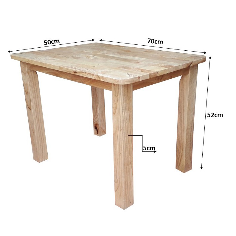 Bàn gỗ mặt chữ nhật chân vuông 70x50x52cm (Tự nhiên)