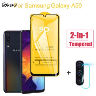 Kính cường lực bảo vệ màn hình và ống kính cho Samsung Galaxy A50 M30 A30 A20 S10E A70 9D