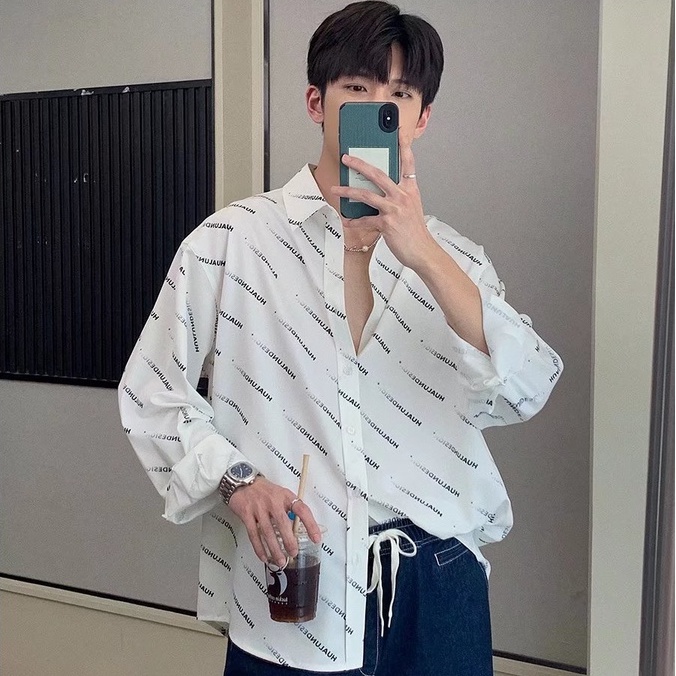 Áo Sơ Mi Nam Dài Tay Họa Tiết Hoa Văn High Quality Shirt For Men And Women Unisex Wide Korean Ice Silk Satin Tops