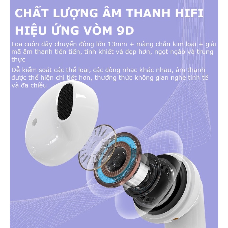 Tai nghe bluetooth không dây Natuso Air26 TWS v5.2 vỏ trong suốt nút cảm ứng âm thanh HIFI có mic đàm thoại
