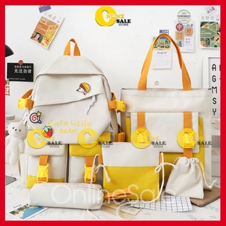 [ 5 Món] Balo học sinh đi học trung học cấp 2 cấp 3 thời trang nữ Size 44cm. Tặng móc gấu cặp xách từ lớp 6-12