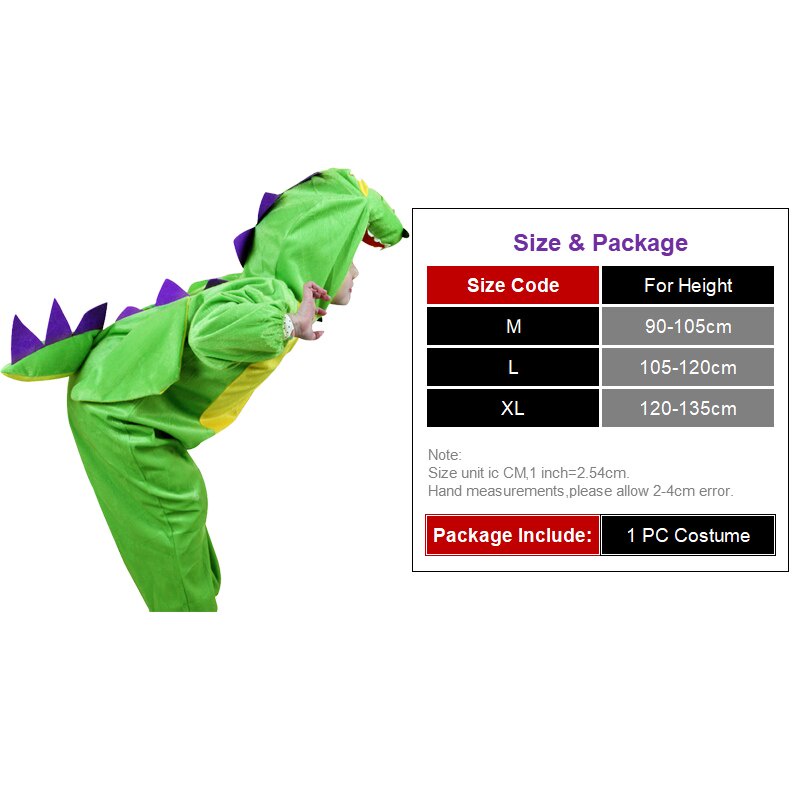 Bộ Đồ Hóa Trang Khủng Long Hoạt Hình Màu Xanh Lá Dành Cho Trẻ Em Dịp Halloween