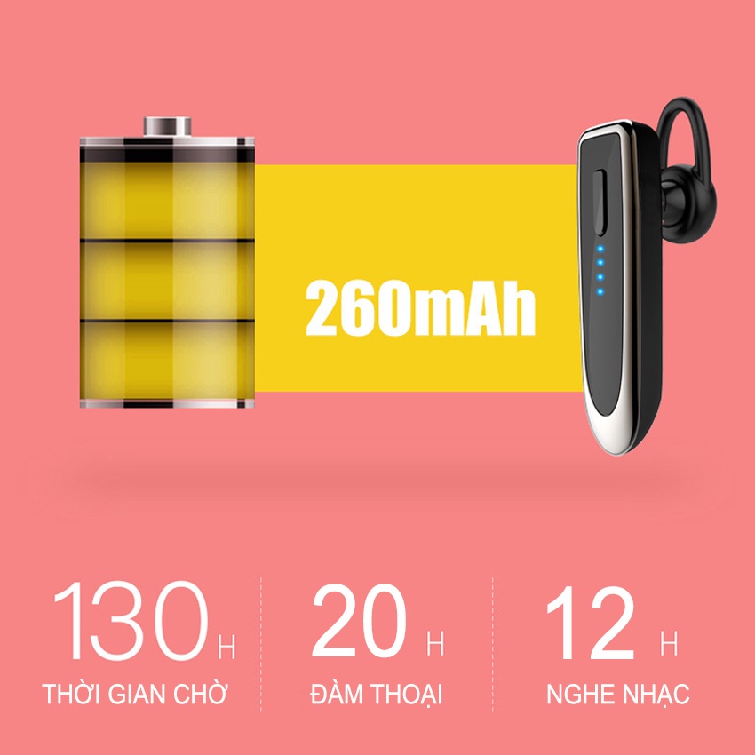 Tai nghe bluetooth nhét tai một bên K23 2022 NEW cao cấp | Mic 5.0, pin 260 mAh nghe nhạc lên đến 12h, đàm thoại 20h