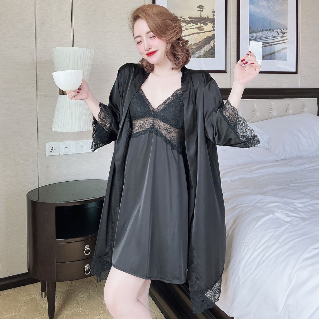 Váy ngủ áo choàng Miky, Váy ngủ sexy lụa Latin Chất Siêu Mát Dáng Siêu Xinh &lt; 60kg