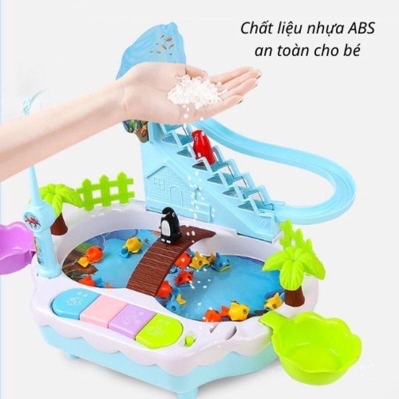 Đồ chơi câu cá _ Bộ đồ chơi câu cá + vịt chim cánh cụt léo thang đèn nhạc nước kèm đánh đàn piano