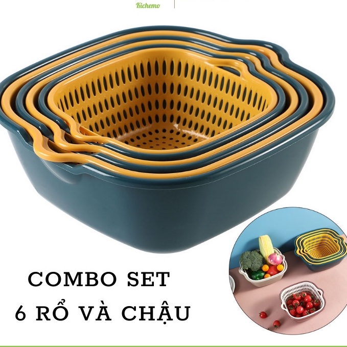 (𝗚𝗶𝗮́ 𝗦𝗶̉) Combo 6 Thau Rổ Tiện Lợi Gọn Gàng Đa Năng, Nhiều Kích Cỡ Phù Hợp Với Gian Bếp Của Gia Đình Bạn