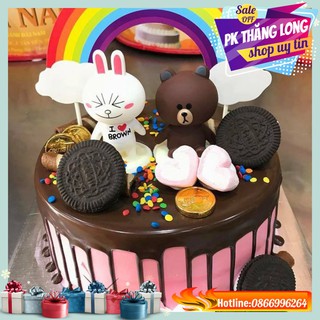 01 Cặp Gấu Nâu Thỏ Trắng Trang trí bánh kem - Trang trí bánh sinh nhật