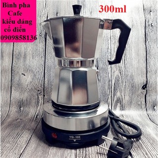 COMBO BÌNH PHA CÀ PHÊ KIỂU Ý 300ml NHÔM Ấm pha cafe kiểu Italia moka pot express 300 ml 6 tách cafe TẶNG kèm bếp điện