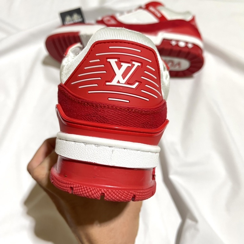 Giày thể thao nam nữ CT Louis vuitton LV trainer nam nữ trắng đỏ red cổ thấp lót hoa S Cấp mới full hộp