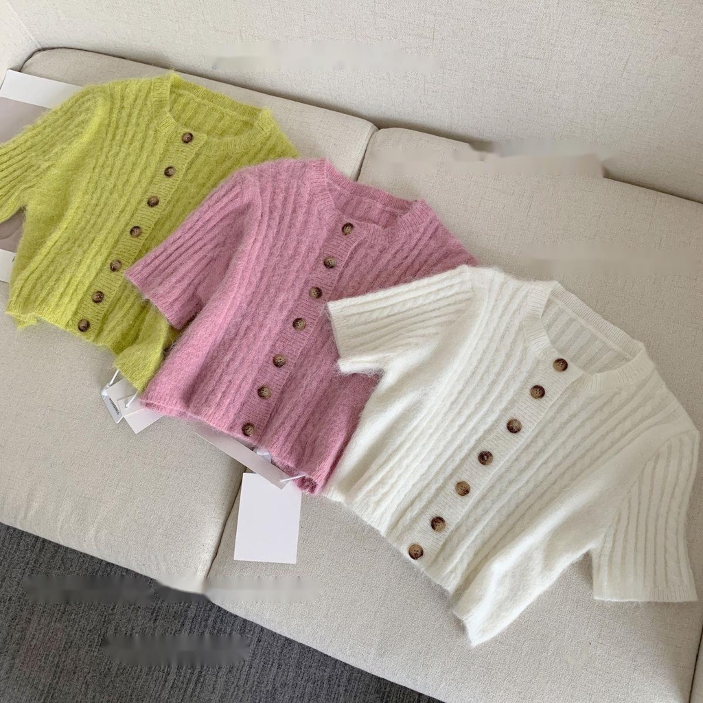 Áo cardigan Dệt Kim Tay Ngắn Mềm Mại Phong Cách Hàn Quốc Dành Cho Nữ