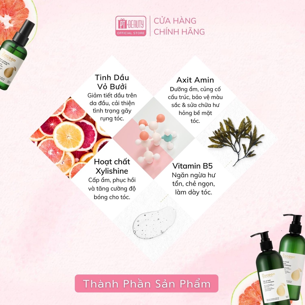 COMBO gội xả bưởi 3 bước không sulfate giảm gãy rụng tóc Cocoon
