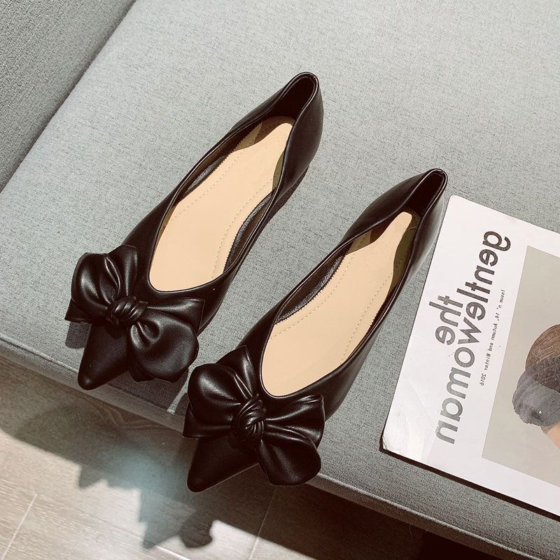 Giày Búp Bê Da Mềm Mũi Nhọn Đính Nơ Thời Trang Mùa Hè 2022 Cho Nữ