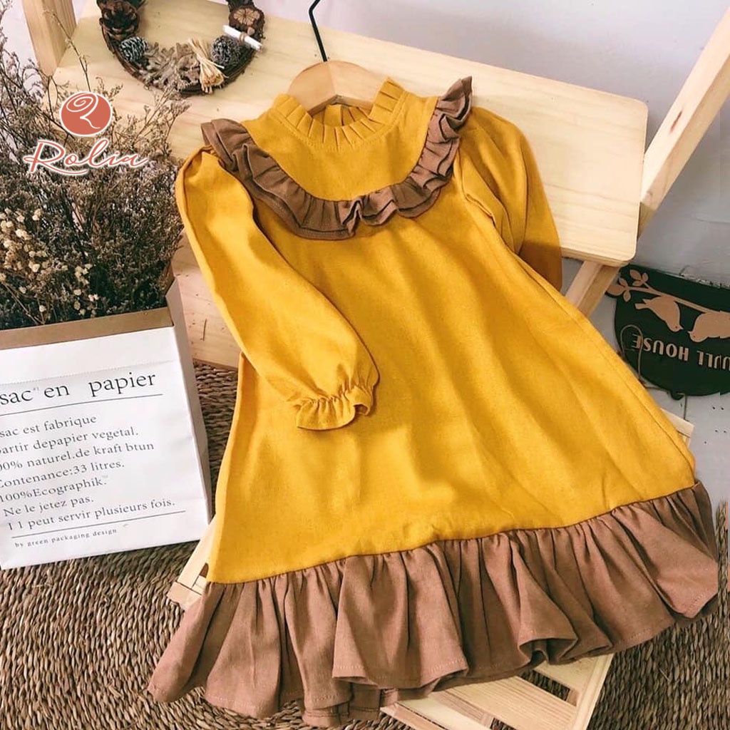 Váy bé gái đuôi cá vàng nâu ROLIA AmiDress chất vải tự nhiên 100% , thấm hút mồ hôi cho bé gái V02