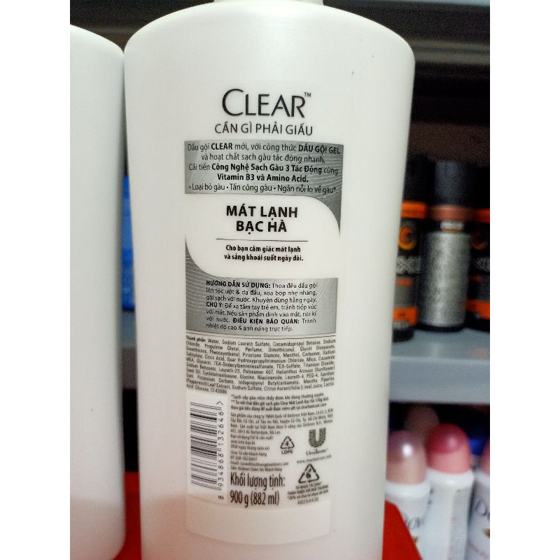 Dầu gội trị gàu Clear 900ml mát lạnh bạc hà