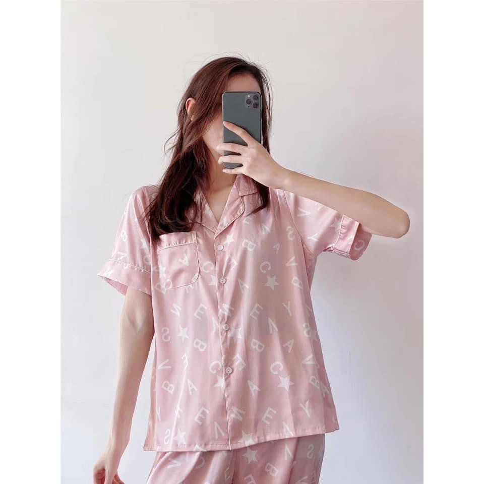 Bộ ngủ lụa Pijama hoạ tiết chữ cái hàng cao cấp