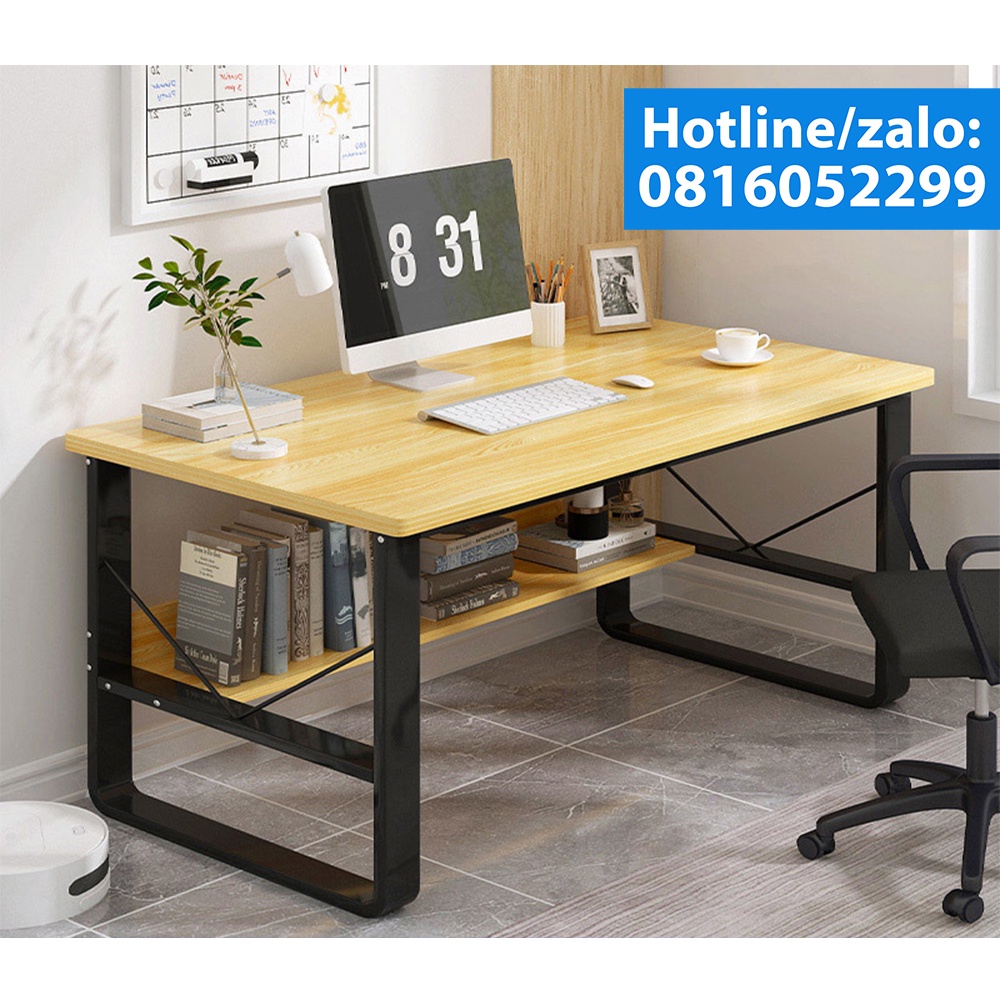 Bàn Làm Việc Có Kệ Lửng và Kệ Sách Đa Năng Trên Mặt Bàn 1mx60, 1m2x60, Bàn Văn Phòng Thông Minh, Khung Sắt Kèm Giá Sách