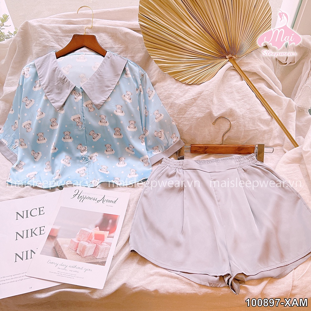 Bộ Đồ Ngủ Pyjama MAI SLEEPWEAR Lụa Mặc Nhà Áo Tay Ngắn Quần Ngắn Phối Trơn Trẻ Trung Cao Cấp MS897