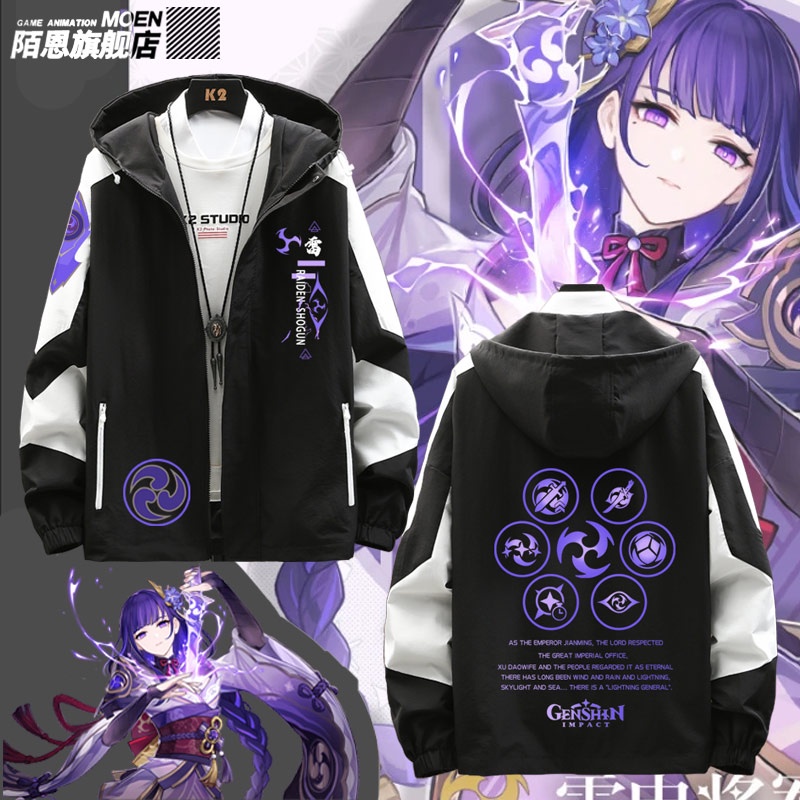 Áo Khoác Khóa Kéo In Hình Anime Genshin Va Chạm Raiden Shogun Thời Trang Thu Xuân Dành Cho Couple