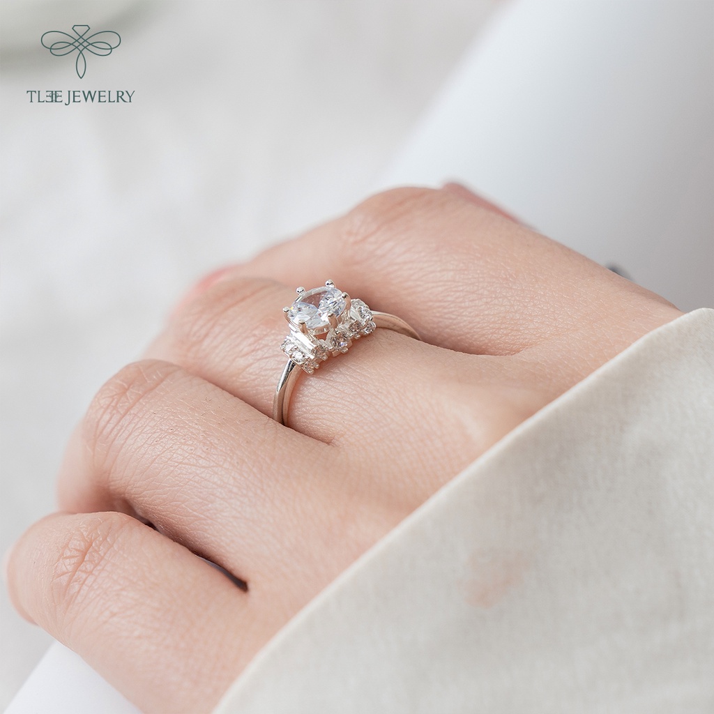 Nhẫn bạc nữ TLEE ổ đá 6 chấu lấp lánh bản to NCJ A0188