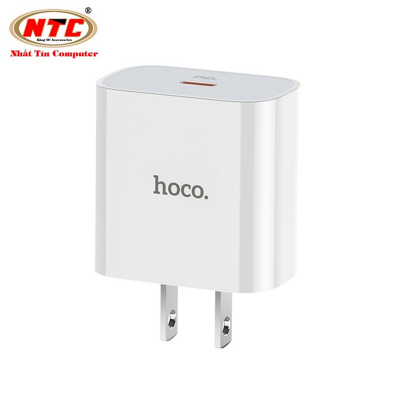 Cốc sạc nhanh Hoco C76 chân dẹp hỗ trợ PD3.0 Type-C PD18W (Trắng) - Hàng chính hãng