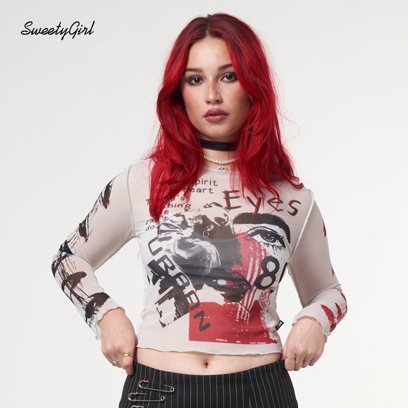 Áo Thun Dài Tay Cổ Tròn Phối Màu Tương Phản Thời Trang 2022 Y2k Cho Nữ