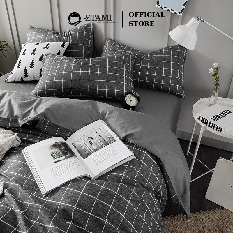 Bộ chăn ga gối cao cấp ETAMI cotton poly kẻ dạ cute miễn phí bo chun drap giường , ga trải giường P17 | BigBuy360 - bigbuy360.vn