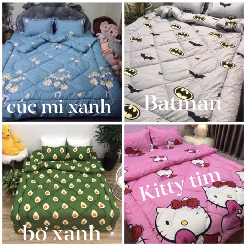 Combo ga giường poly cotton đủ bộ 5 món chăn phao