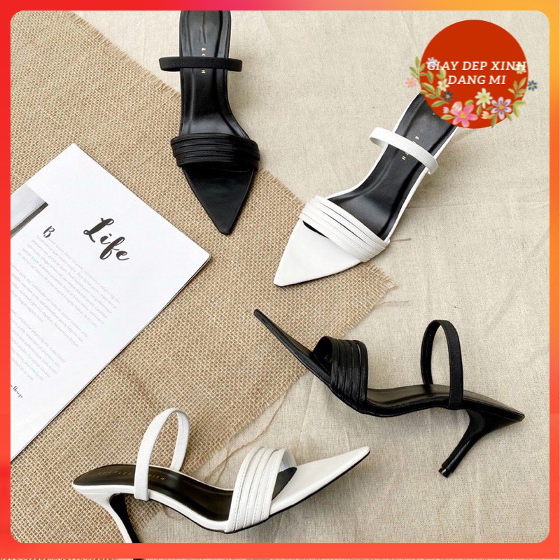 Sandal mũi nhọn 4 dây nhuyễn quai thun gót nhọn 6p - CG-0525