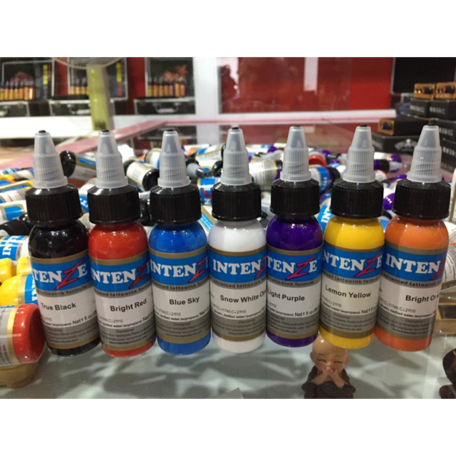 Sét mực tập 7 màu intenze,chỉ dùng xăm lên da tập xăm