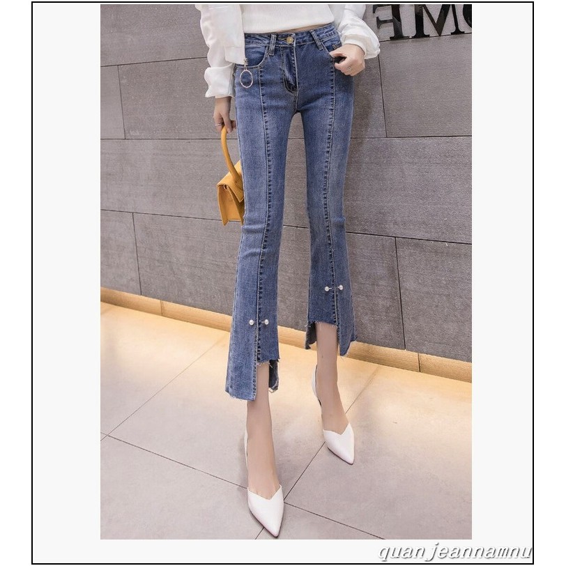 Quần jean nữ ỐNG LOE XẺ kèm RÁCH S 93 đính hạt siêu đẹp 93ms11